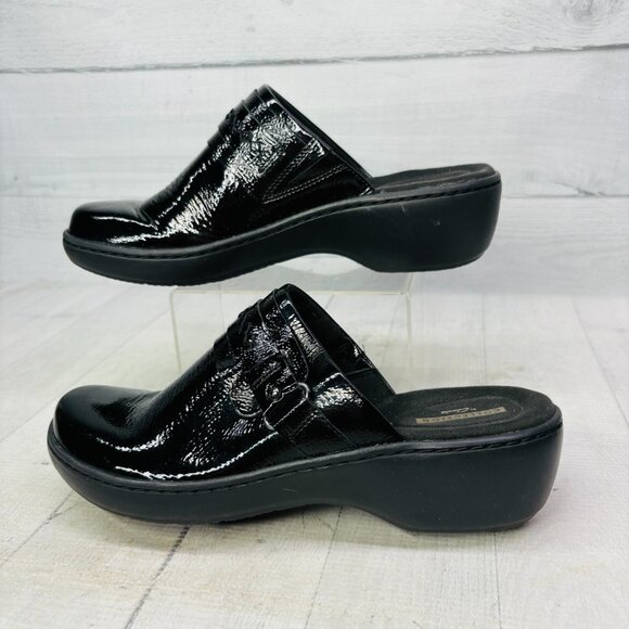 Clarks Womens Delana Amber Clog Black Patent Leather Shoes Slip On Size 8.5 - Picture 5 of 11